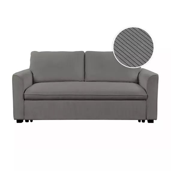 Canapé droit 3 places convertible en velours côtelé fin – Gris