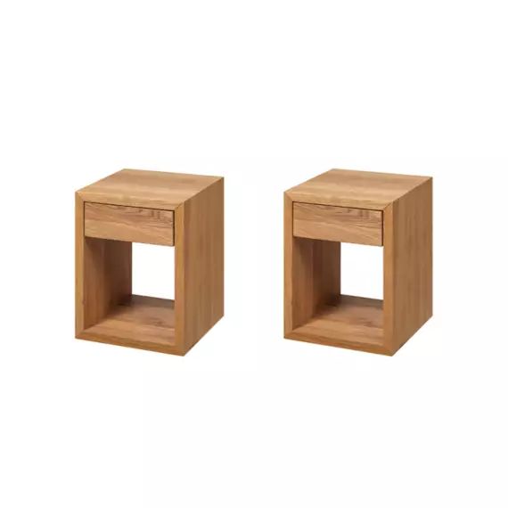 Lot de 2 Table de chevet avec tiroir en chêne massif petit