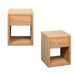 Lot de 2 Table de chevet avec tiroir en chêne massif petit