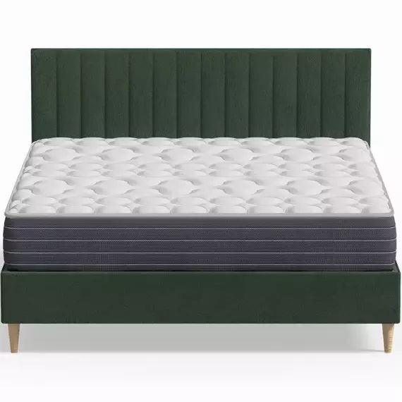 Pack lit 160×200 en velours vert + Matelas mémoire de forme