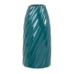 Vase en grès torsadé bleu paon H18