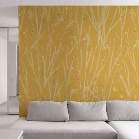 Papier peint panoramique herbes folles 225 x 250  jaune