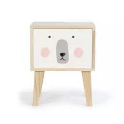 Table de chevet en pin pour enfants dessin d’ours.