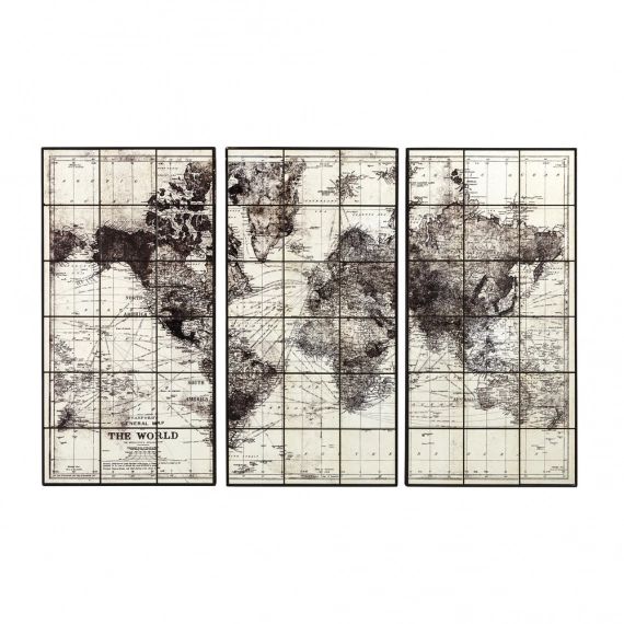 Triptyque carte du monde en céramique noire 189×125