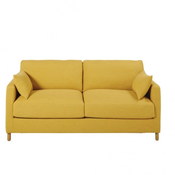 Canapé-lit 3 places jaune moutarde, matelas 14 cm Julian