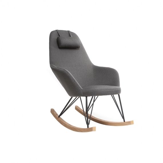 Fauteuil relax – Rocking chair tissu gris foncé pieds métal et frêne JHENE