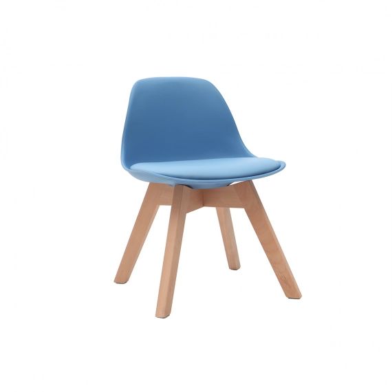 Chaise design bleu avec pieds bois BABY PAULINE