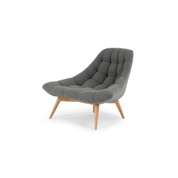 Kolton, fauteuil, tissu gris chiné et pieds en bois clair