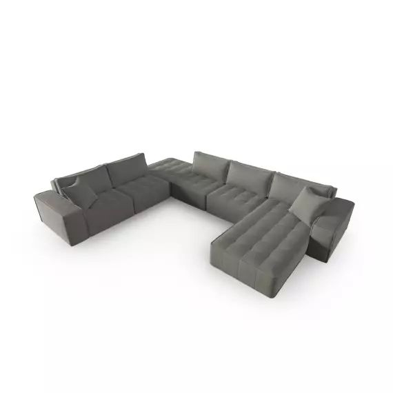 Canapé d’angle gauche panoramique 8 places en tissu structurel gris