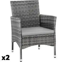 Lot de 2 fauteuils de jardin acier avec 2 sets de housses gris/gris