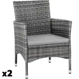 Lot de 2 fauteuils de jardin acier avec 2 sets de housses gris/gris