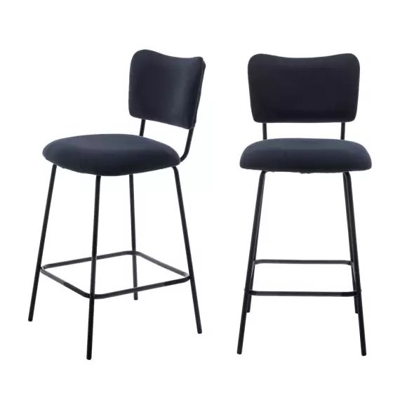 Vander – Lot de 2 chaises de bar en velours côtelé et métal 65cm – Couleur – Ardoise