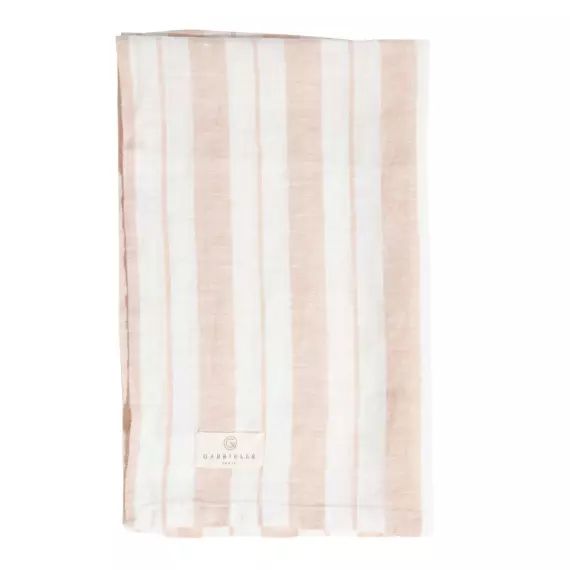 Torchon en lin lavé larges rayures rose/crème 45×70