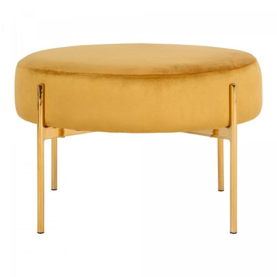 Pouf rond en velours et pieds doré moutarde