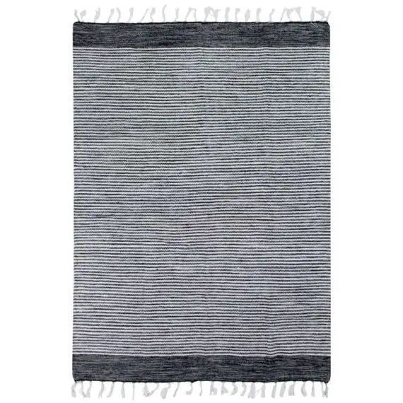 Tapis 100% coton bandes noir-gris-blanc 120×170