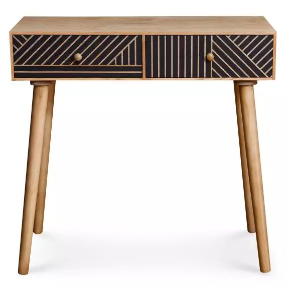 Console 2 tiroirs en bois avec motifs géométriques