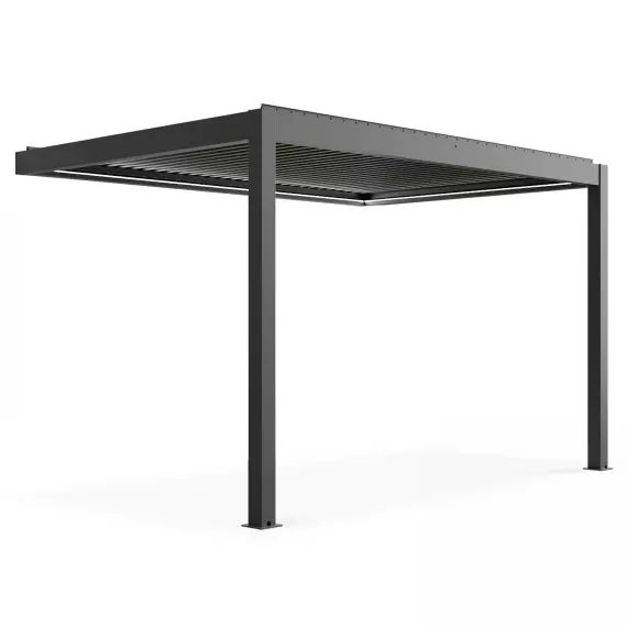 Pergola bioclimatique adossée et motorisée 3 x 4 x 2,5m gris
