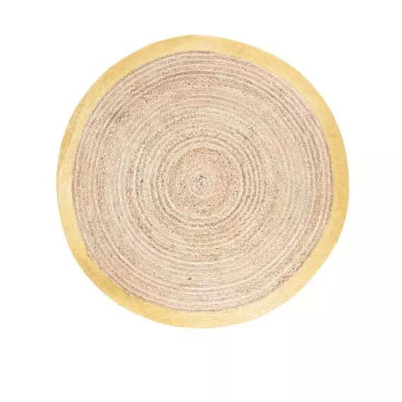 Tapis rond tressé en jute contour doré D180