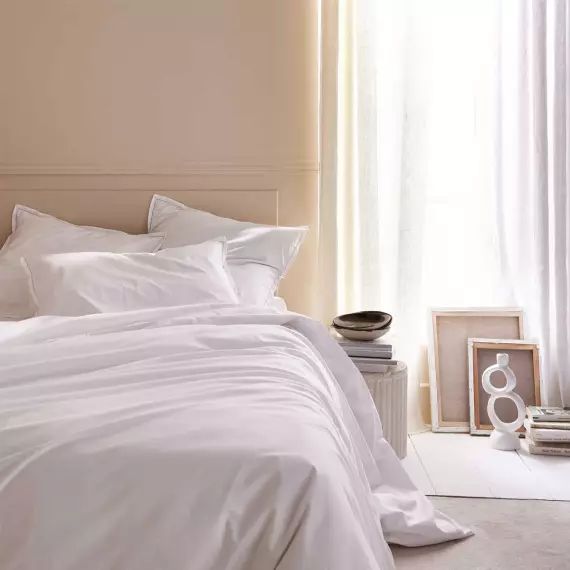 Parure de lit uni en coton blanc 260×240