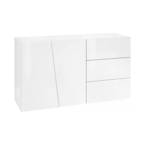Buffet avec 2 portes effet bois blanc brillant 141x43h86 cm