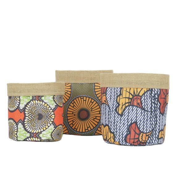3 Cache-Pots Plante Panier Rangement Jute et Tissu D18/20/22cm