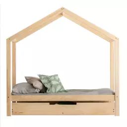 Lit cabane 70×140 sommier et tiroir inclus naturel