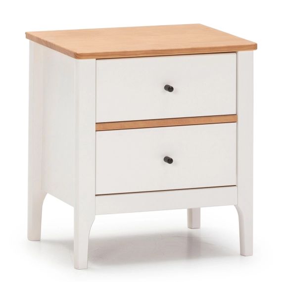 Table de chevet 2 tiroirs couleur blanc, bois massif