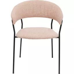 Chaise avec accoudoirs en polyester rose et acier noir