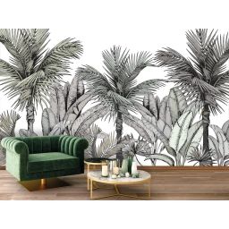Papier peint panoramique adhésif esquisse végétale 3m50x2m50