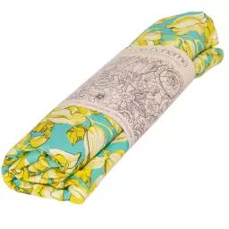Nappe grand format en coton imprimé fleuri turquoise 140×235