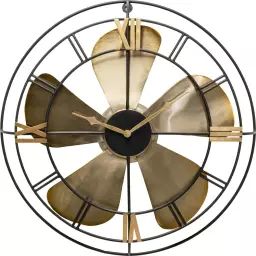 Horloge murale hélice en acier doré et noir D62