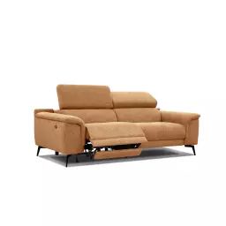 Canapé droit 3 places avec relax électrique côté gauche tissu orange