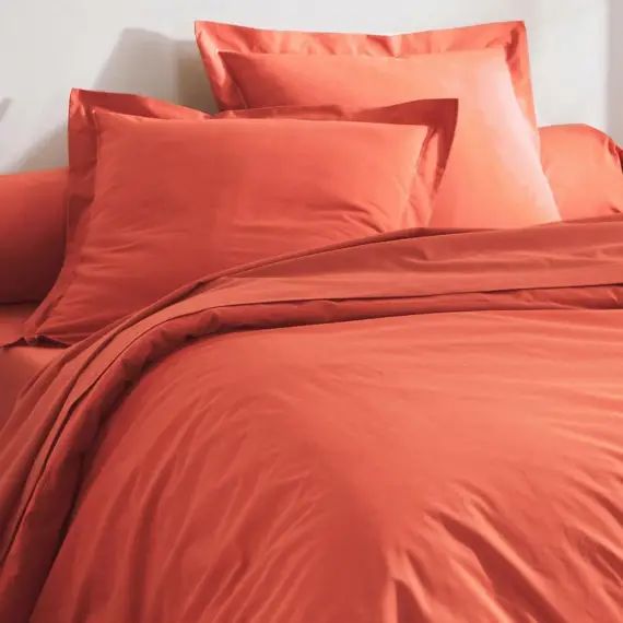 Drap-housse 160×200 en percale de coton  orange terracotta