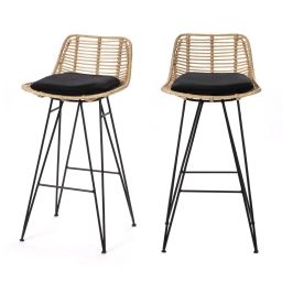 Capurgana – Lot de 2 chaises de bar design en rotin 67cm – Couleur – Naturel