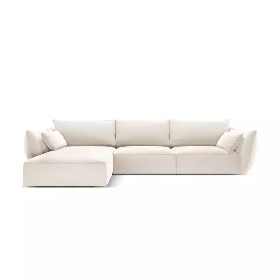Canapé d’angle gauche 4 places en tissu velours beige clair