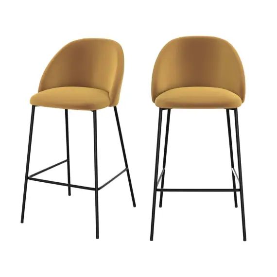 Chaise de bar en velours jaune moutarde 66 cm (lot de 2)