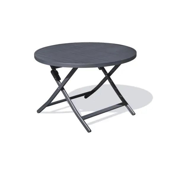 Table de jardin ronde pliante en aluminium gris anthracite