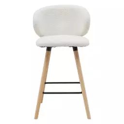Chaise de bar tissu effet laine bouclette blanc pieds bois