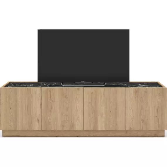 Meuble TV 4 portes effet bois et marbre noir 160 cm