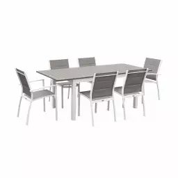 Salon de jardin blanc et taupe en aluminium extensible et 6 chaises