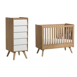 Chambre bébé : Duo – Lit bébé 60×120 chiffonnier naturel blanc