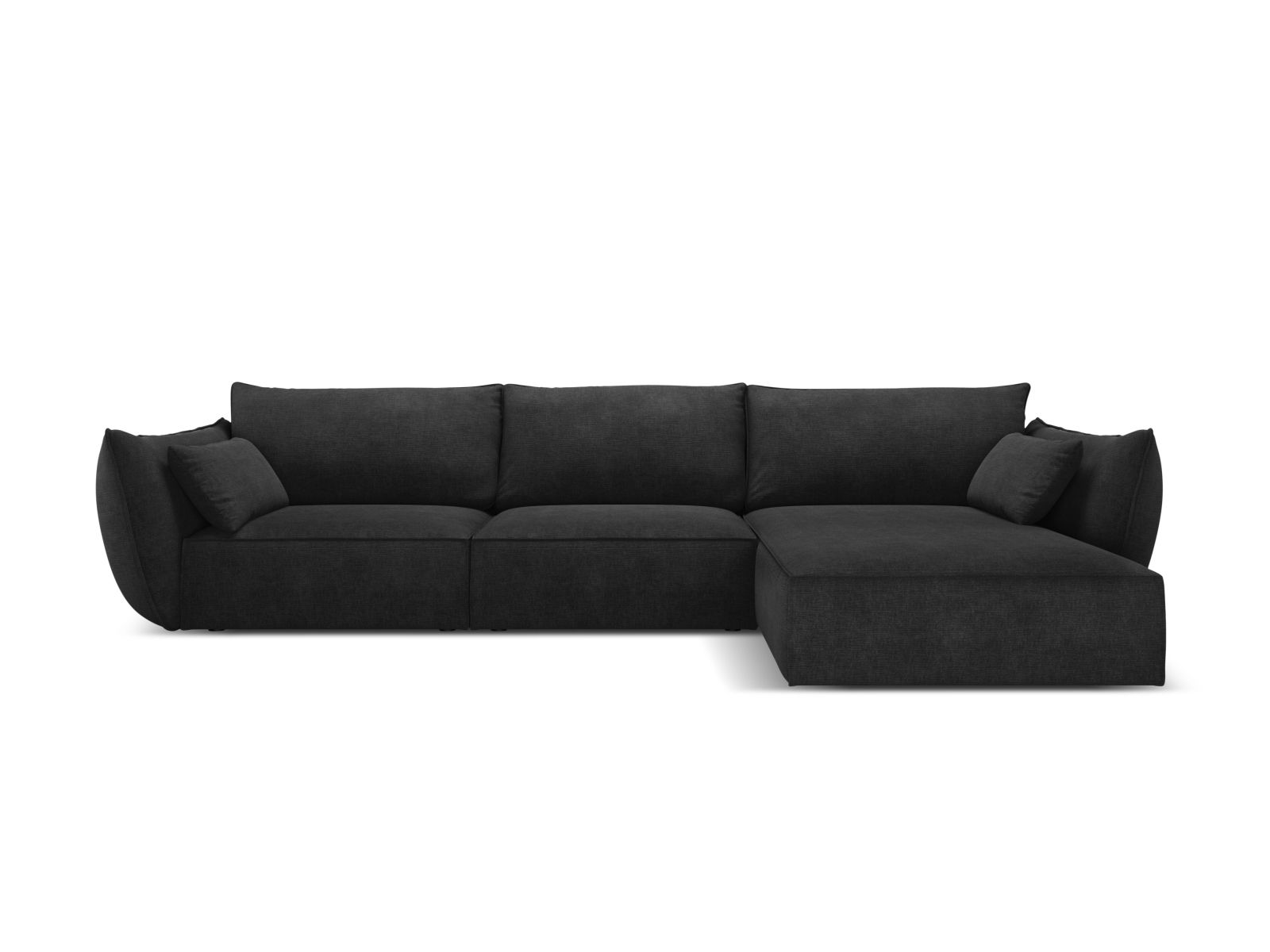 Canapé d’angle droit 4 places en tissu chenille noir