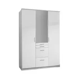Armoire 3 portes dont 1 miroir, 4 tiroirs – L135 cm – Blanc