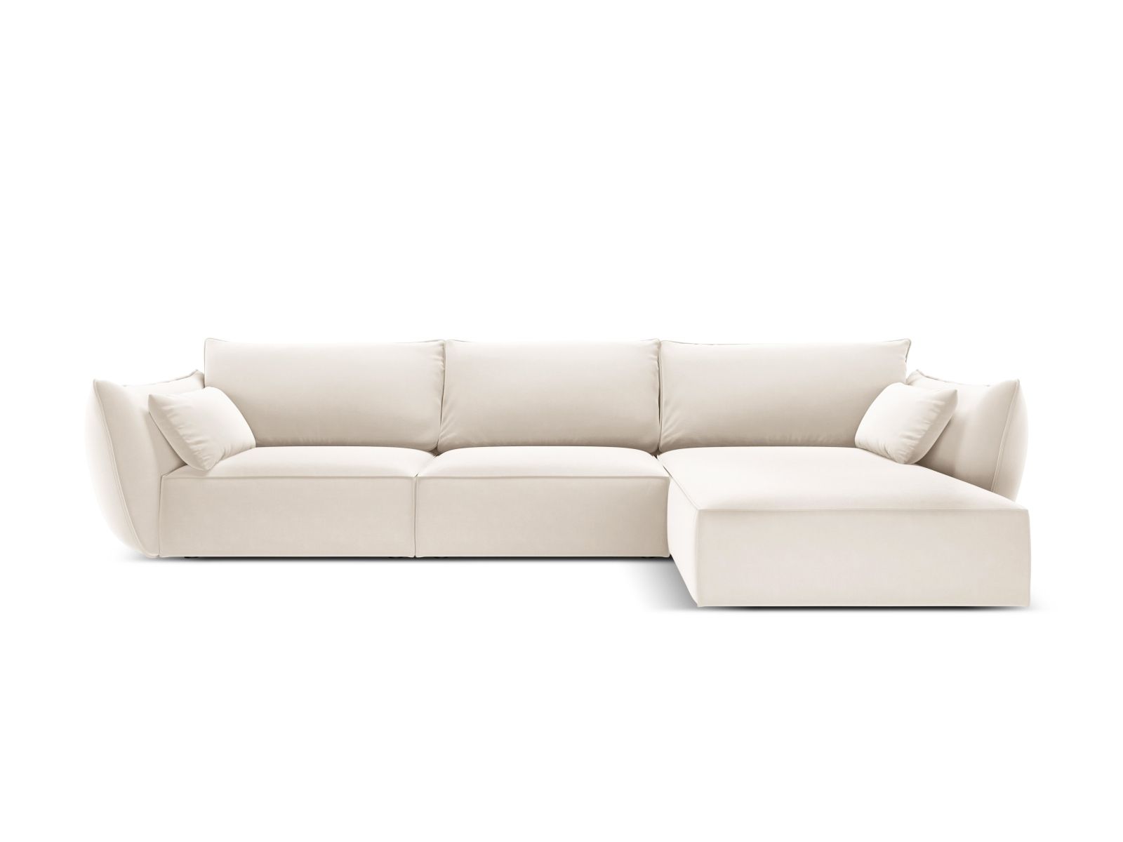 Canapé d’angle droit 4 places en tissu velours beige clair