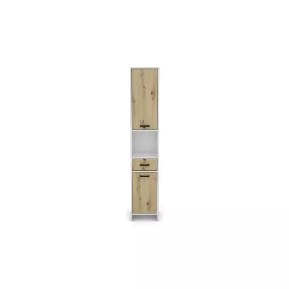 Colonne 2 portes 1 tiroir 1 niche NOVA coloris blanc/ naturel
