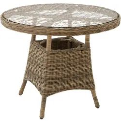 Table de jardin en aluminium avec plateau en verre 91×73,5cm marron