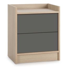 Table de chevet de 2 tiroirs, couleur chêne/gris