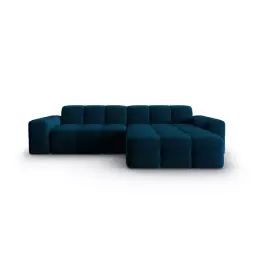 Canapé d’angle droit 4 places en tissu velours bleu marine