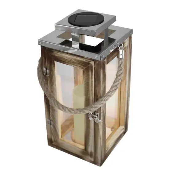 Lanterne solaire avec poignée Bois naturel Bois clairH41cm