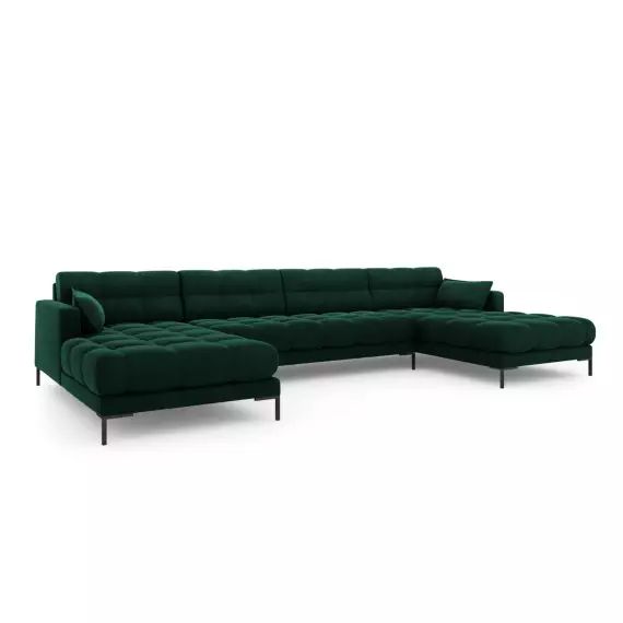Canapé panoramique 6 places en tissu velours vert bouteille